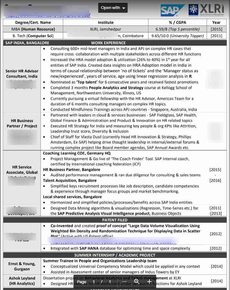 Sample Resume for HR Professionals